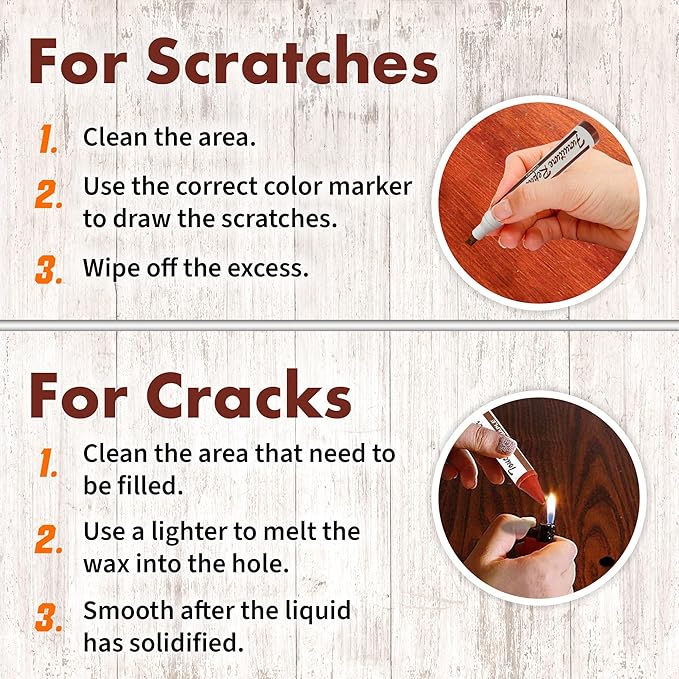 Furniture Repair Kit Set of 26 Wood Repair Kit w/Furniture Touch Up Markers Wax Crayons Sharpener & Cleaner Cloth Restore Hardwood Floor Scratches Discoloration for Wooden Door and More