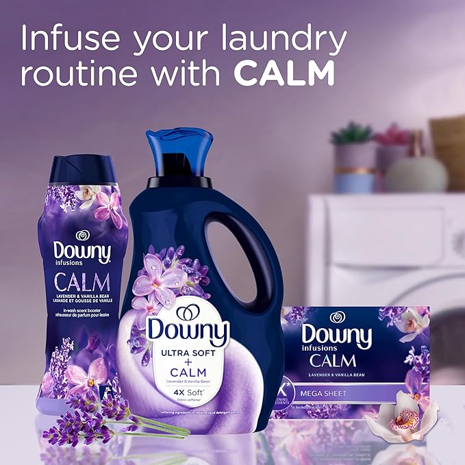 Downy Ultra Soft Fabric Softener Liquid, Calm, Lavender and Vanilla Bean, 56 fl oz, 83 Loads