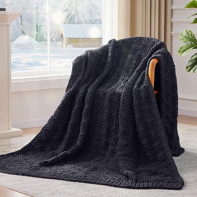 Knitted Weighted Blanket for Adult, Chunky Knit Weighted Throw for Sleep 48"*72" 12lbs, Cooling Breathable Heavy Blanket for Hot Sleepers, Machine Washable Blanket for Room Decor(Dark Grey)