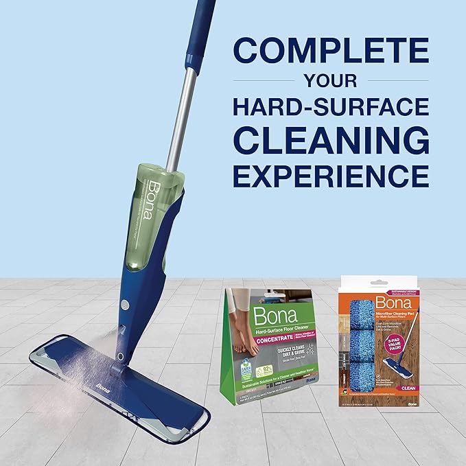Bona Premium Motion Multi-Surface Floor Spray Mop - Includes Multi-Surface Floor Cleaning Solution and Machine Washable Microfiber Cleaning Pad - Spray Mop for Stone, Tile, Laminate, and Vinyl Floors