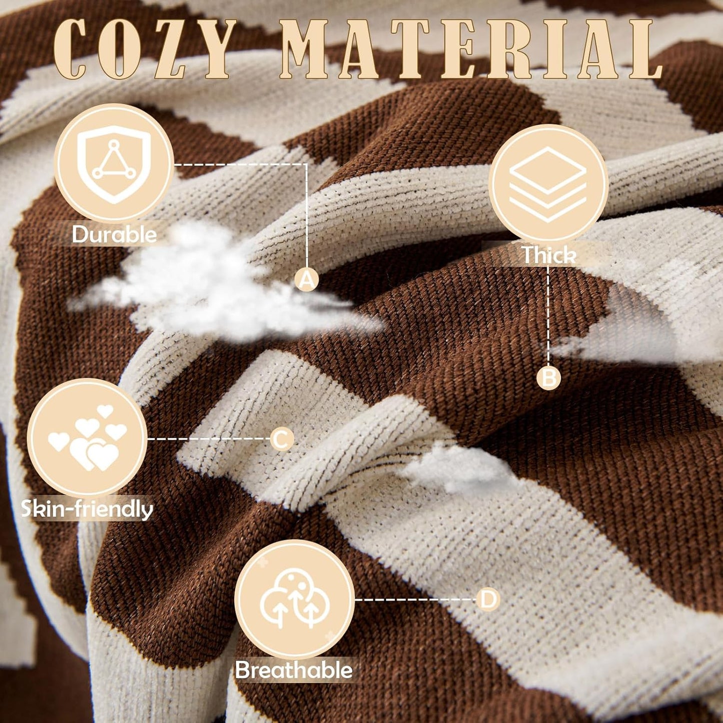 HANDONTIME Chocolate Boho Couch Cover Reversible Sofa Covers for 3 Cushion Couch Washable Sofa Cover for Dogs Dark Couches Covers Chenille Couch Protector Covers for Sofa, 71" X102"