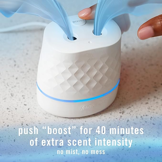 Febreze Plug Scent Booster Starter Kit, Oil Diffuser, Air Freshener Plug in, Giftable for Holidays, Continuous Scent Device + 2 Gain Original Refills