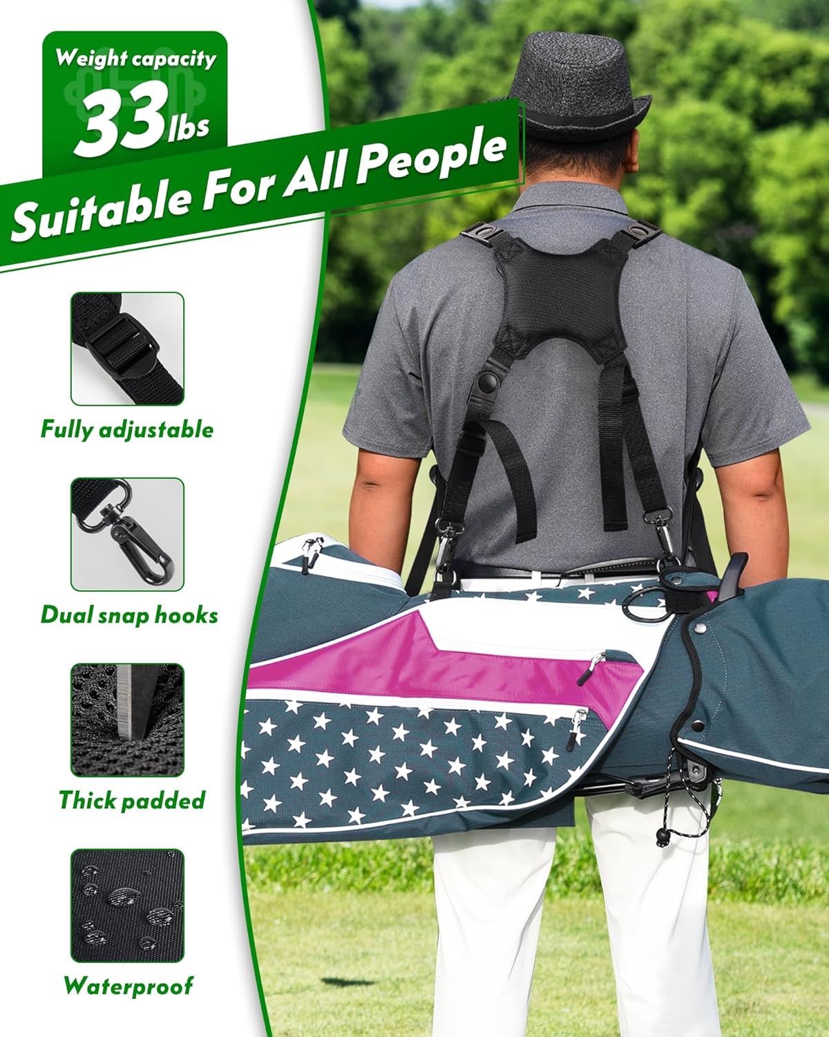 Golf Bag Strap Replacement Comfort Double Shoulder Adjustable Strap Padded Golf Carrying Bag Strap