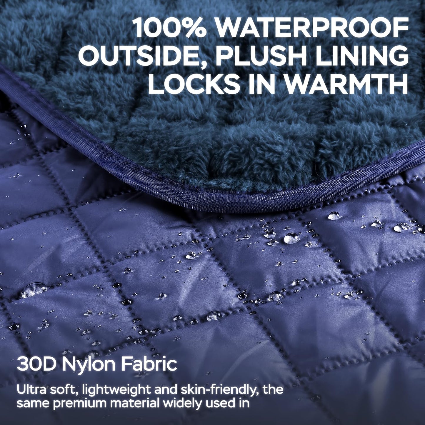 WAPROCOZ Waterproof Camping Blanket - Cozy Coral Fleece Lining, Triple Layers Warm Comfy Foldable for Camping Stadium, Beach, Picnic, Grass, Concerts, Car, Dog, 51''X 70'' Navy Blue
