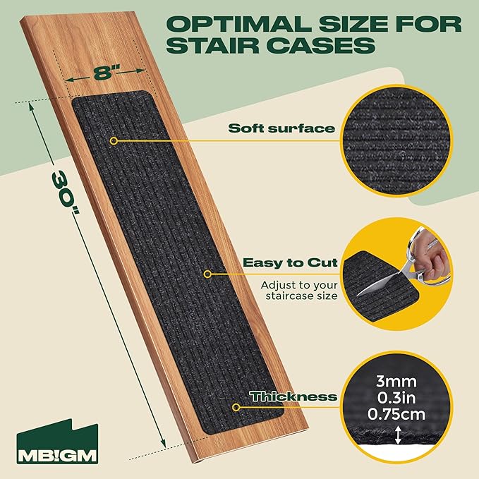 MBIGM 8" X 30" (7 in Pack) Non-Slip Carpet Stair Treads Non-Skid Safety Rug Slip Resistant Indoor Runner for Kids Elders and Pets with Reusable Adhesive - Black