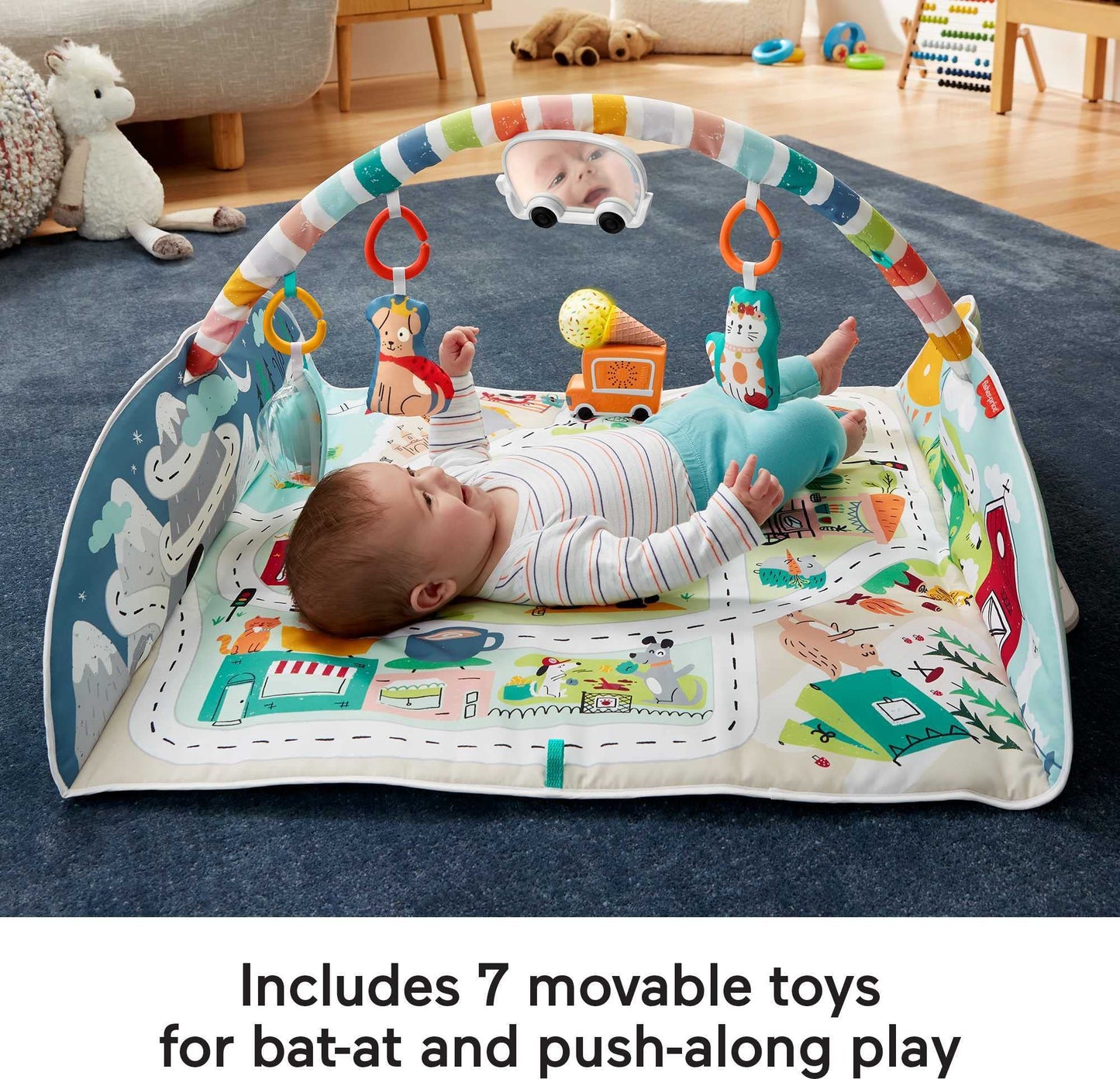 Fisher-Price Baby Playmat Activity City Gym to Jumbo Toddler Vehicle Mat with Music & Lights for Developmental Play Newborns Ages 0+ Months
