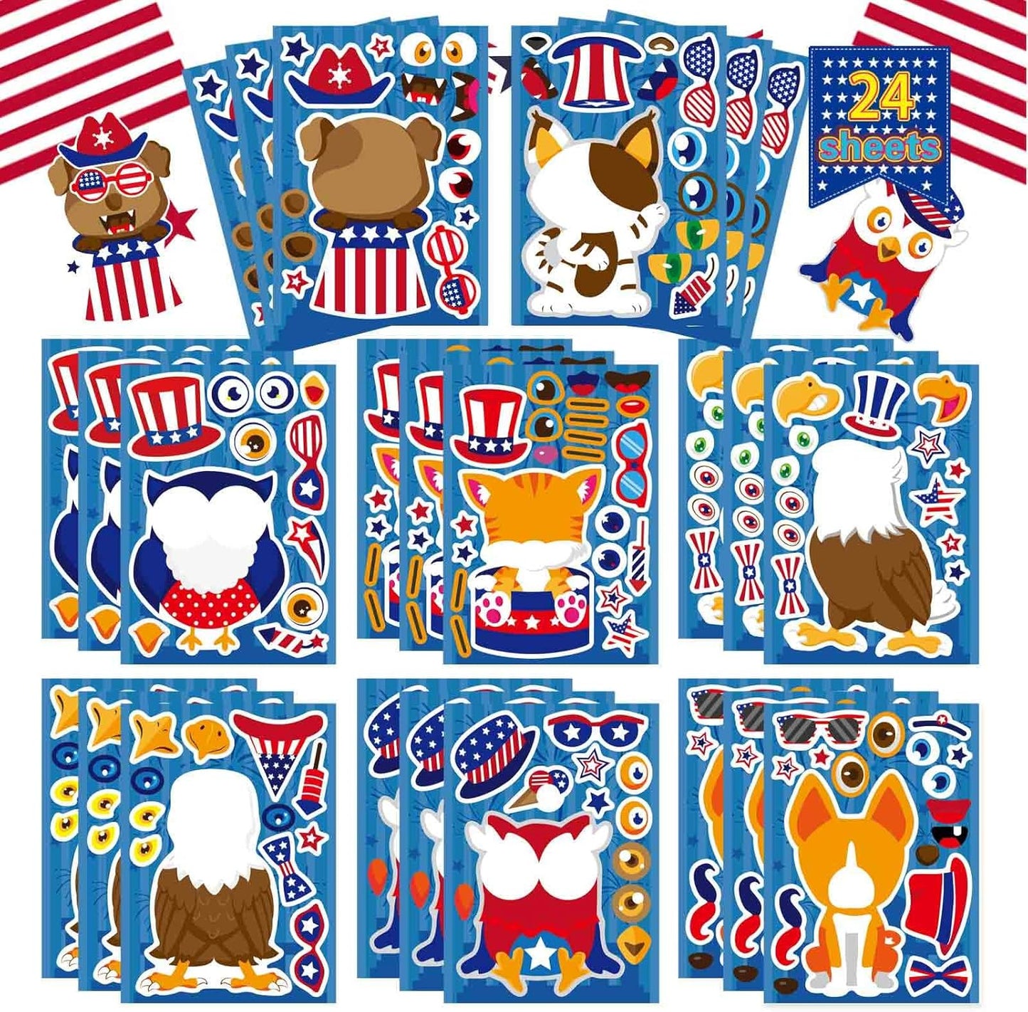 4th of July & Independence Day Make-a-face Stickers, Patriotic Crafts & Decorations