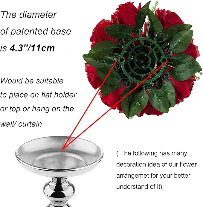 BLOSMON Flower Balls Wedding Rose Centerpieces: 2 Pcs Crimson Red Fake Flowers Kissing Balls Decor - Artificial Silk Roses Floral Arrangement Home Party Table DIY Decorations