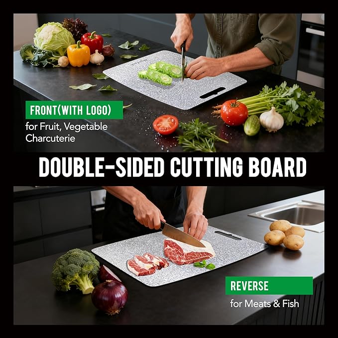 Titanium Cutting Board Set of 3, 100% Pure Titanium Cutting Boards for Kitchen, Double Sided Food-Grade Lightweight Metal Chopping Board for Meat Vegetables (16"*11"+13"*9"+9"*6")