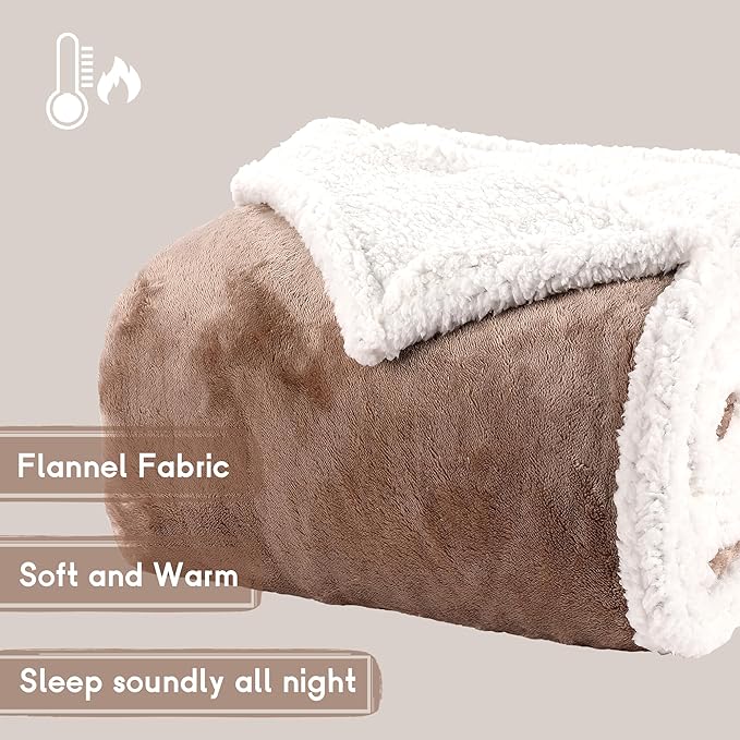 Heated Blanket Electric Blanket Full Size 72''x84'' with 9 Heating Levels, 1-10 Hour Auto Shut Off, Machine Washable, Flannel & Sherpa Soft Warming Blanket for Couch, Bed, Office - Brown