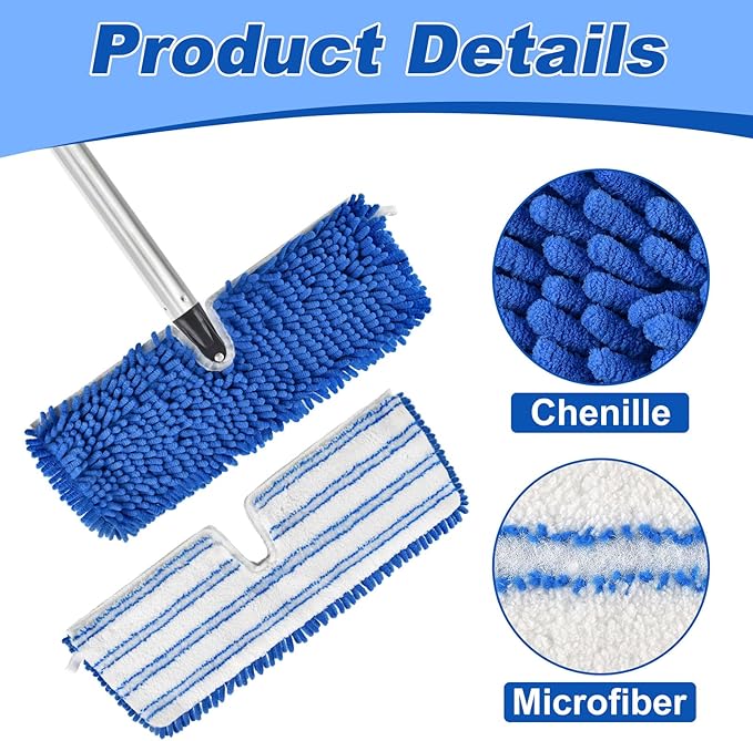 Microfiber Mops for Floor Cleaning,Flat Mop Set with 2 mop Pads,Flat Flip Mop Base and 58" Stainless Steels Handle for OCedar Dual-Action Microfiber Flip Mops,Dust Mop for Hardwood Floors Wet/Dry Use