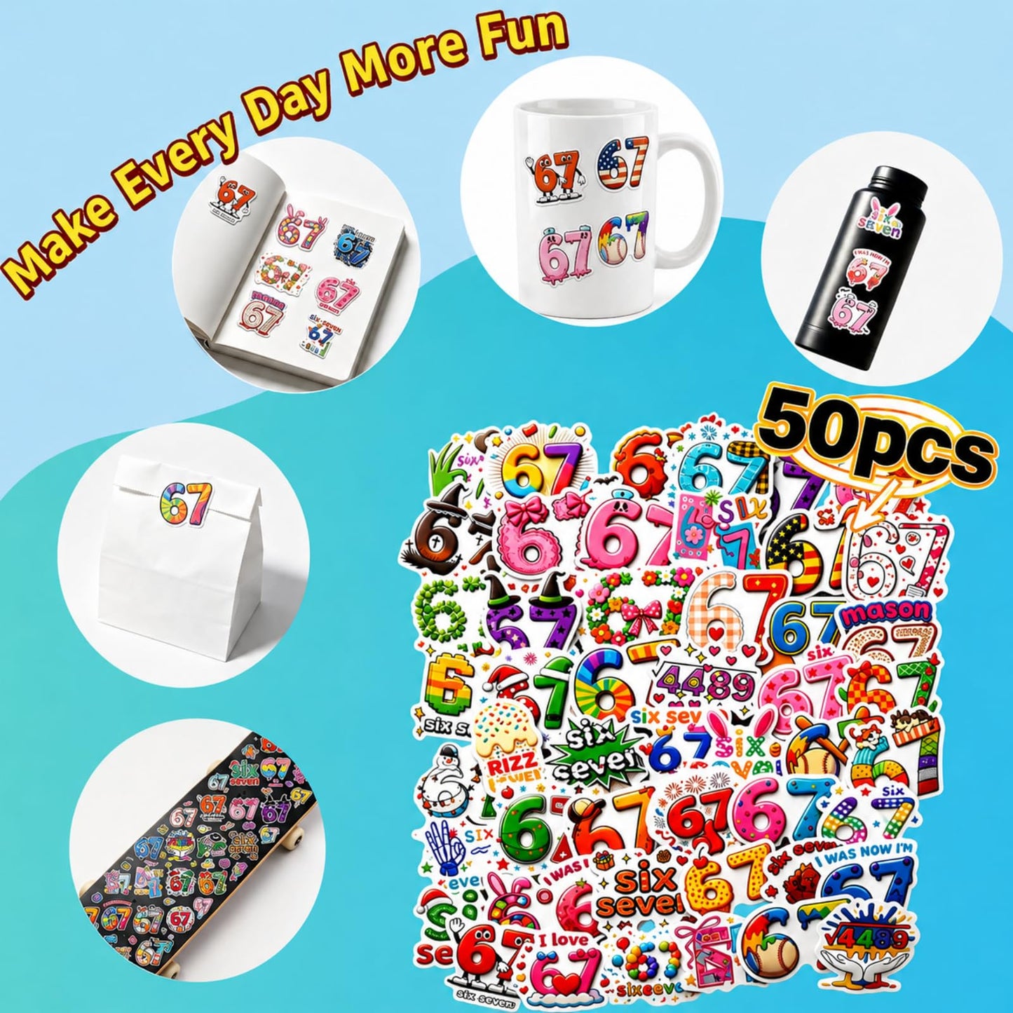 lvyujia 6 7 Birthday Decorations Kit, I Was 6 Now I'm 7 Birthday Decorations, Funny Meme Party Supplies with 50PCS Stickers, Banner, Balloons, Cake & Cupcake Toppers for Indoor Outdoor Party Décor