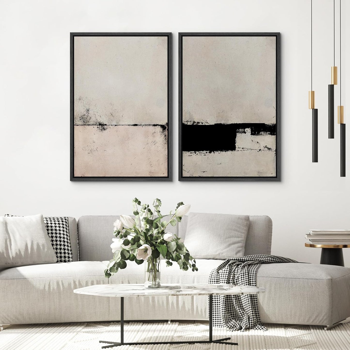 SIGNWIN Framed Canvas Print Wall Art Set Pastel Industrial Grunge Landscape Abstract Shapes Illustrations Minimal Decorative Nordic Relax/Zen for Living Room, Bedroom, Office - 16"x24"x2 Black
