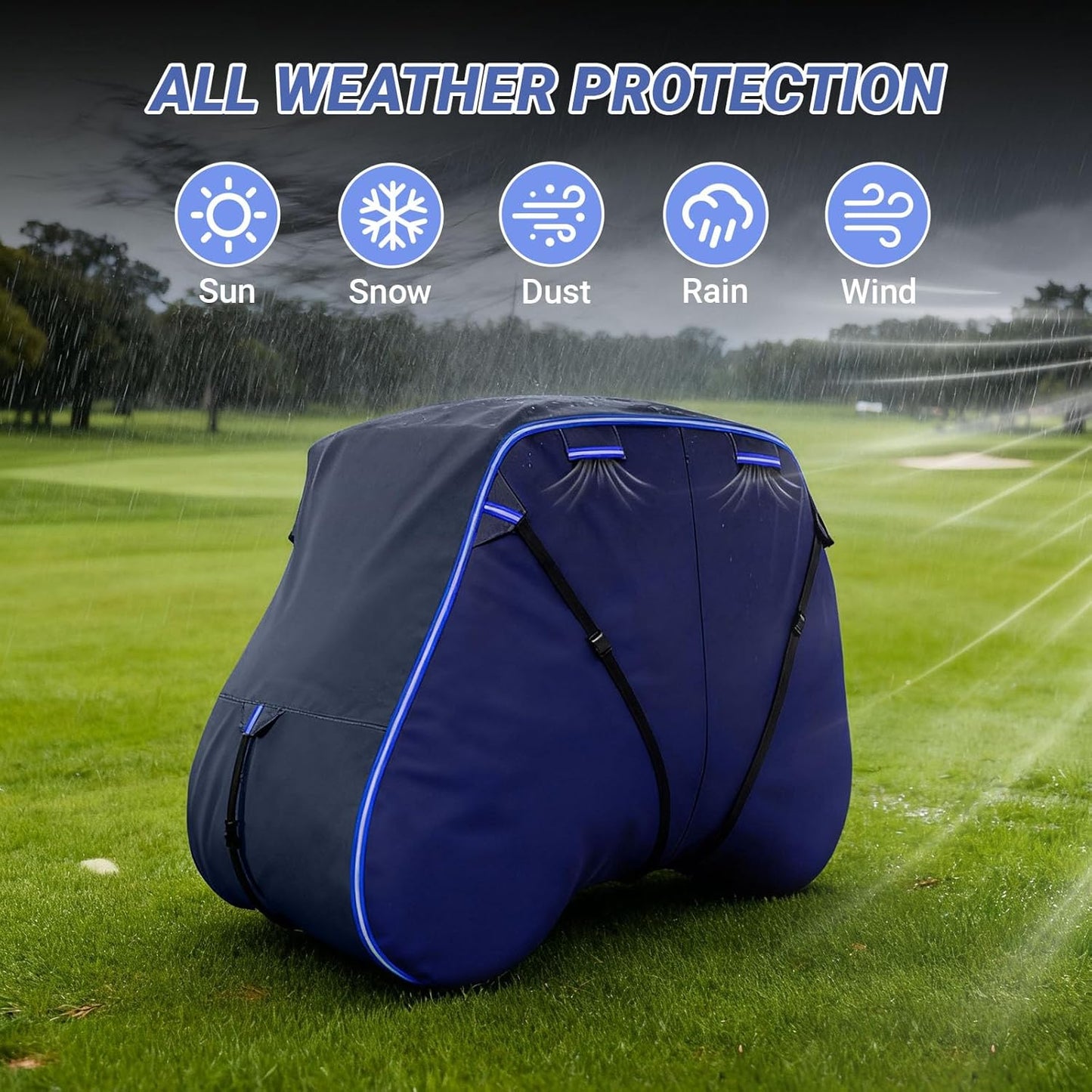 Golf Cart Cover Suitable 6/4+2 Passenger for Yamaha/EZGO Club Cart Heavy Duty 420D Waterproof Windproof Golf Cart Cover All-Weather Protection with Zipper Door Blue/Gray