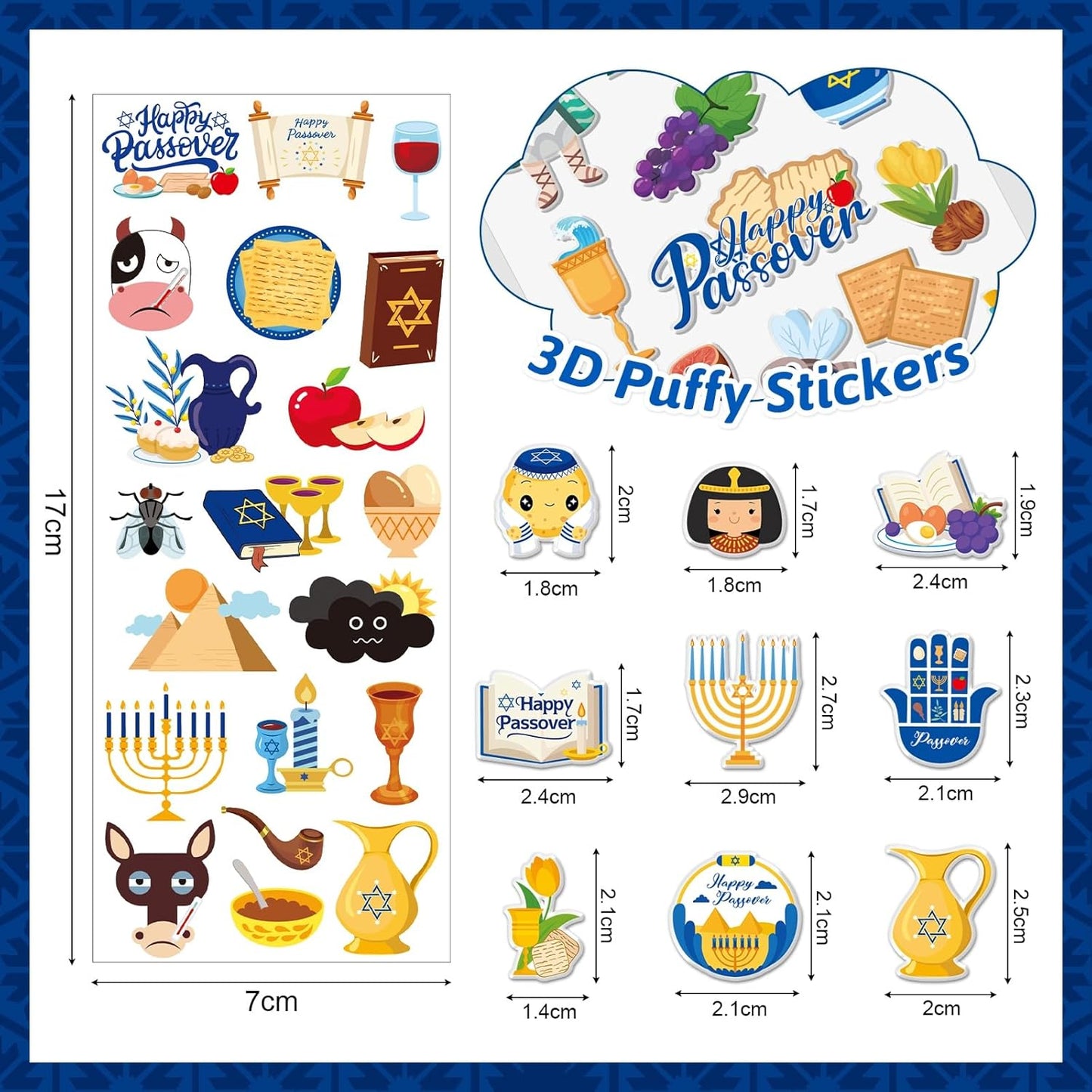 UPINS 240 Pcs Passover Stickers for Kids, Foam 3D Puffy Self-Adhesive Pesach Stickers DIY Crafts for Kids Passover Gifts Party Favors Decorations