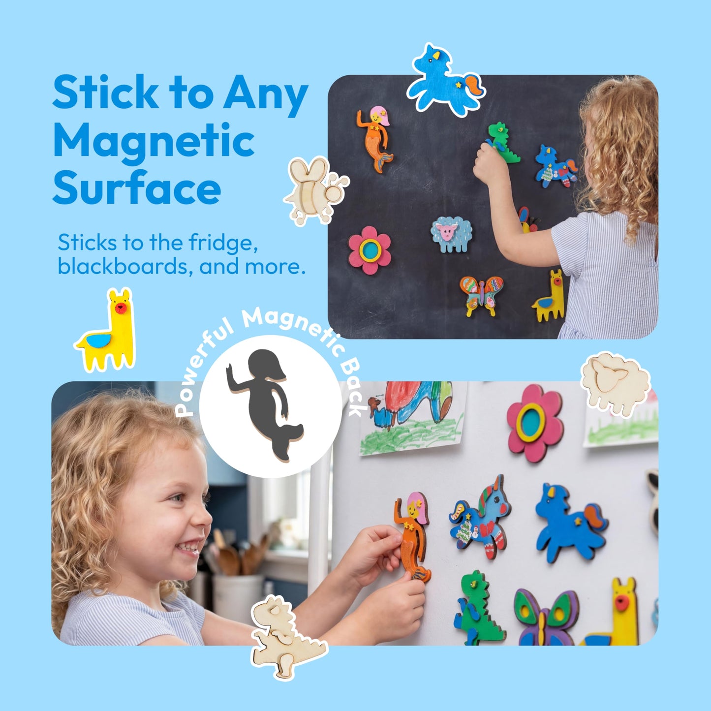 JOYIN 12 Wooden Magnet Creativity Arts & Crafts Painting Kit for Kids, Decorate Your Own Painting Gift for Easter Basket Stuffers, Birthday Parties and Family Crafts, Party Favors for Boys Girls