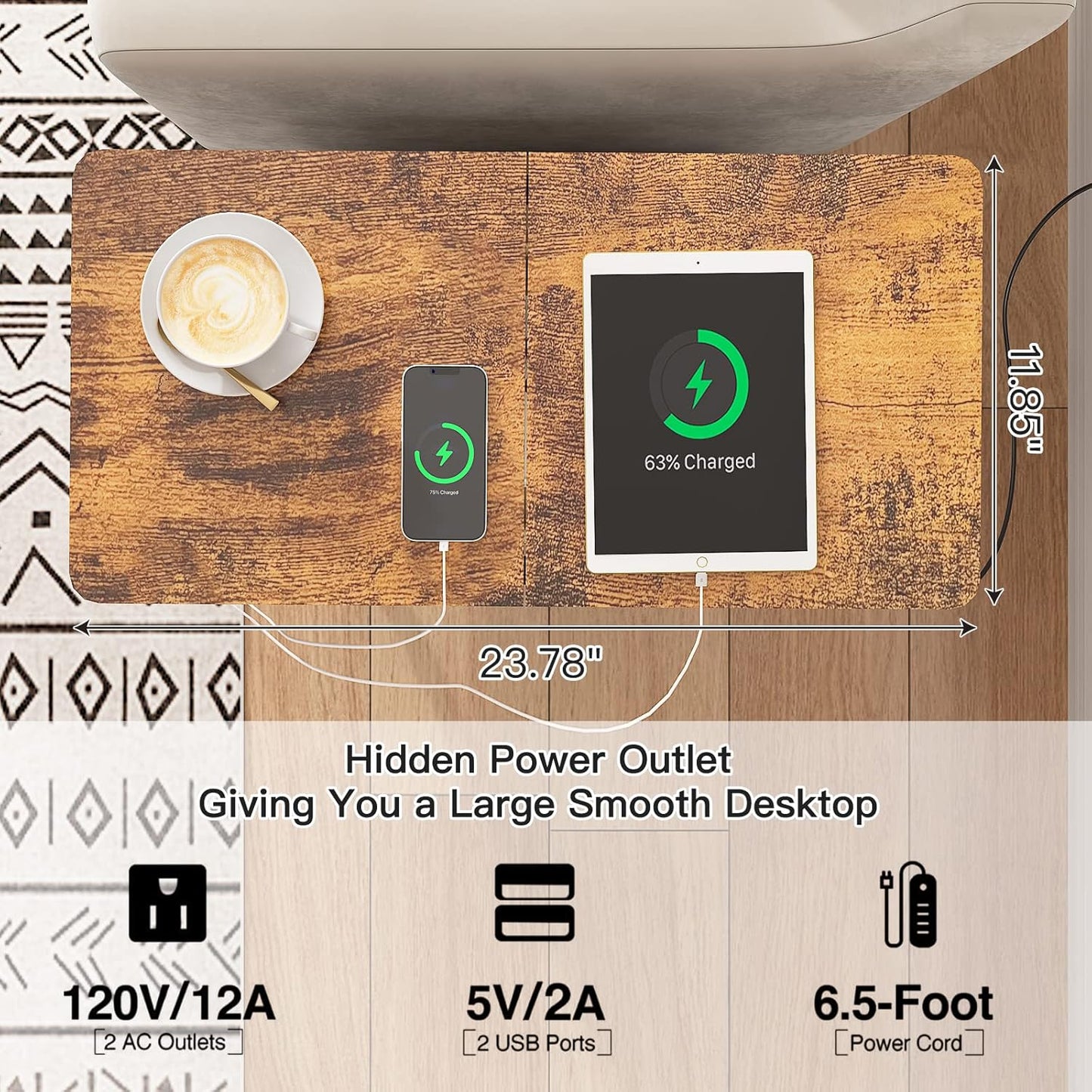 LIDYUK End Table with Charging Station, Narrow Side Table with Drawer and USB Ports & Power Outlets, Nightstand Bedside Tables for Small Spaces, Bedroom, Living Room, Rustic Brown