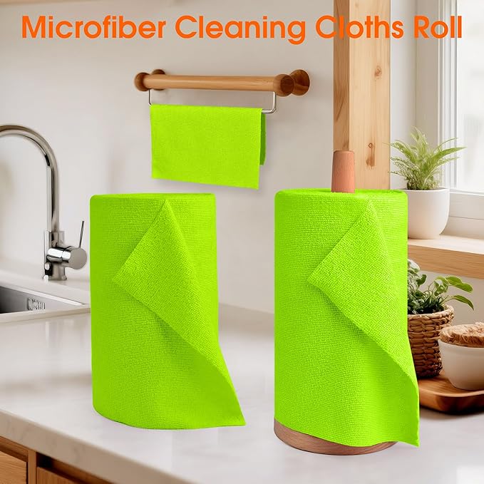 Microfiber Cleaning Cloth Roll–100 Pack, Tear Away Microfiber Towels, Reusable, Washable, Scratch-Free, Kitchen Towels for Car, Home, Kitchen, Glass, Dishes (Neon Green)