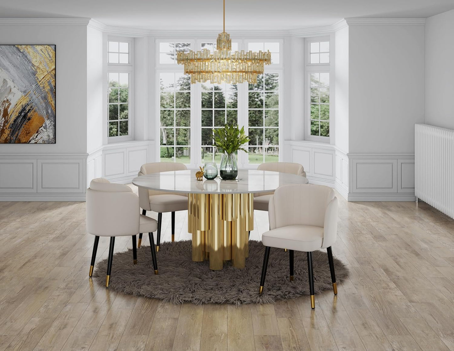 Manhattan Comfort Zephyr Modern Velvet Dining Chair, Solid Wood Frame with Gold-Tipped Splayed Legs, High Density Foam Padding, Vintage Design, Tulip Inspired Accent Furniture, Cream