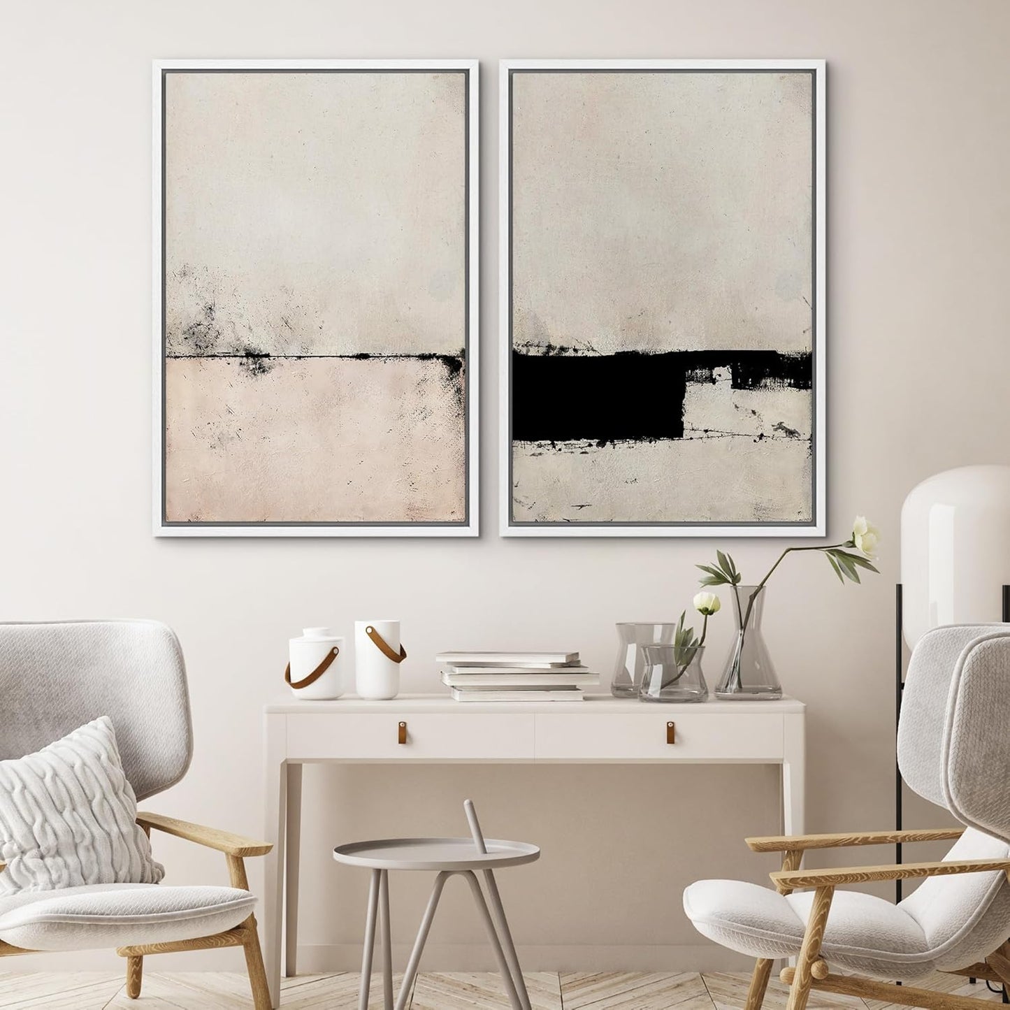 SIGNWIN Framed Canvas Print Wall Art Set Pastel Industrial Grunge Landscape Abstract Shapes Illustrations Minimal Decorative Nordic Relax/Zen for Living Room, Bedroom, Office - 16"x24"x2 White