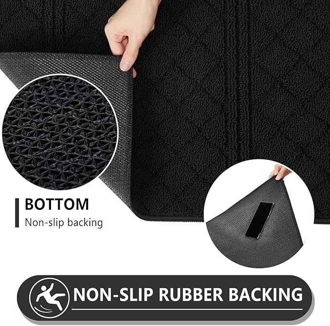 REFETONE Indoor Doormat, Front Back Door Mat 32"x48" Absorbent Rubber Backing Non Slip Door Mats, Low-Profile Resist Dirt Entrance Rugs, Machine Washable Door Rug Inside Floor Mat for Entryway, Black
