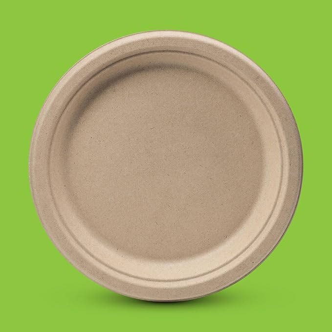 100% Compostable Paper Plates Heavy Duty - 150 Pack Biodegradable Disposable Plates – 9” Brown Disposable Dinner Plates Made of Eco-Friendly, Natural Unbleached Sugarcane Bagasse, Microwavable Plates