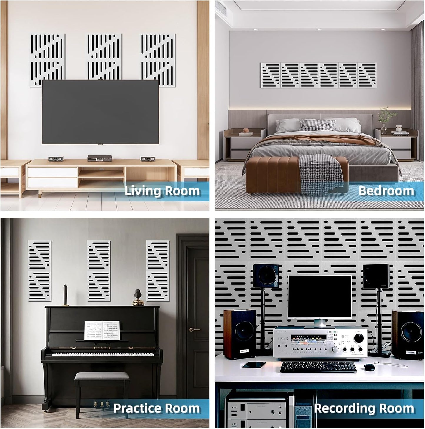 Art3d 6-Pack Self-Adhesive Soundproof Acoustic Panels for Wall, 16 x 12 Inch Stripe Design Noise Block with Polyester & Foam for Bedroom Studio Office