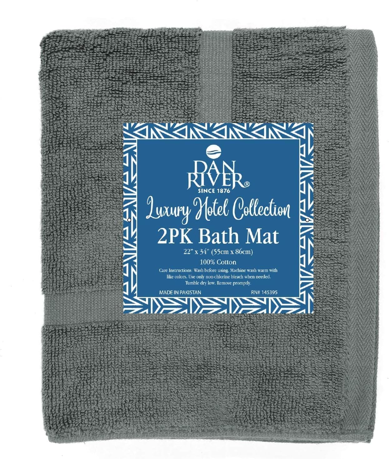 DAN RIVER Classic Cotton Bath Mats Set of 2 – Not a Bathroom Rug, Ultra Soft, Highly Absorbent & Machine Washable Bath Mat Towel for Bathroom Floor Mat – Durable, Quick-Dry, 21x34 Inches, Grey