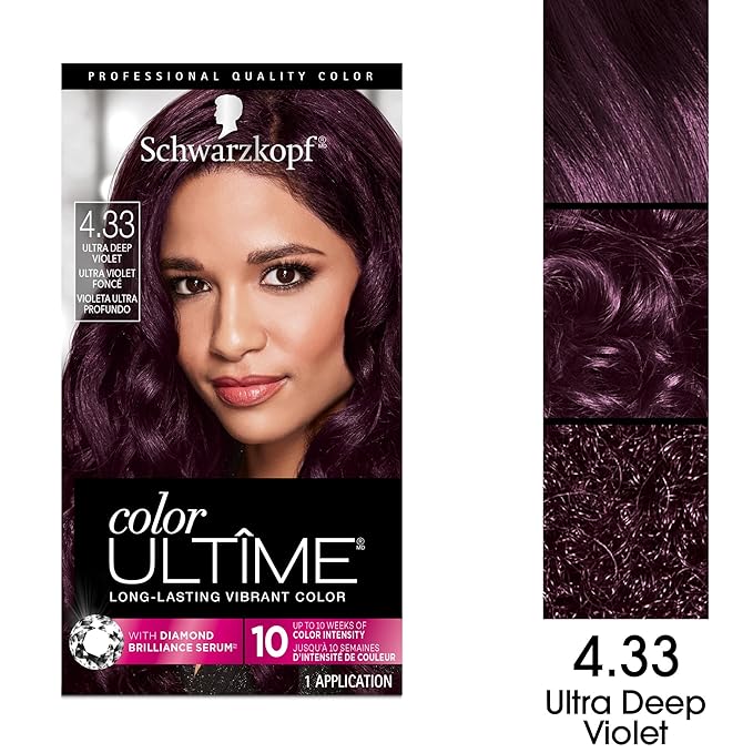 Schwarzkopf Color Ultime 4.3 Ultra Deep Violet Hair Dye, Permanent Intense Violet with Diamond Brilliance, Fade-Resistant, Covers Grays, All Hair Textures