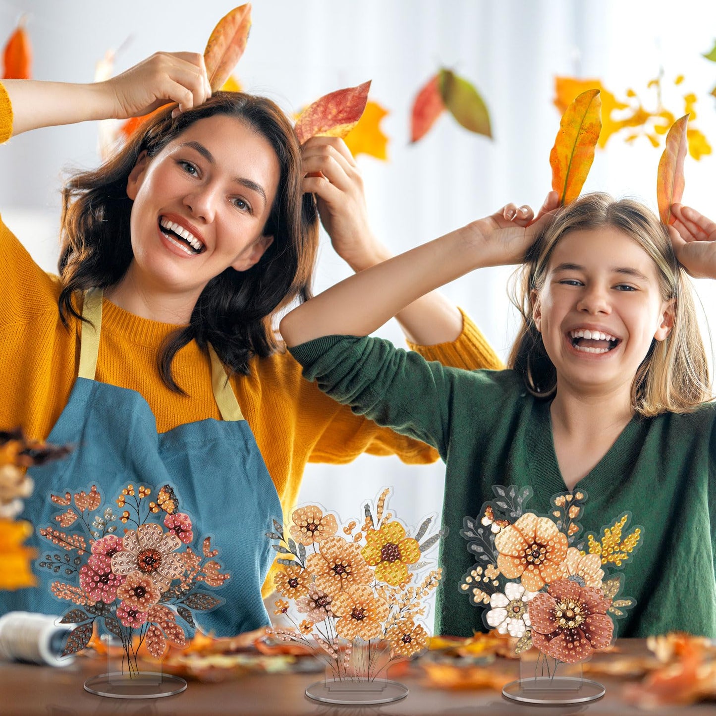 Kosiz 9 Pcs Thanksgiving Diamond Painting Tabletop Decorations Fall Wildflower Diamond Art Kits for Adults Double Sided Acrylic Flower Centerpiece for Tables DIY Crafts Party Decor Thanksgiving Gifts