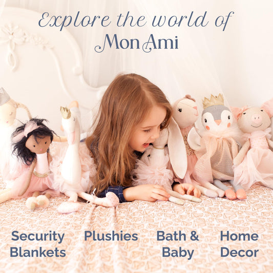 MON AMI PRU Goose Teether Lovie | 12-Inch Baby Security Blanket with Silicone Teether | Soft Plush Lovey for Teething Relief & Comfort