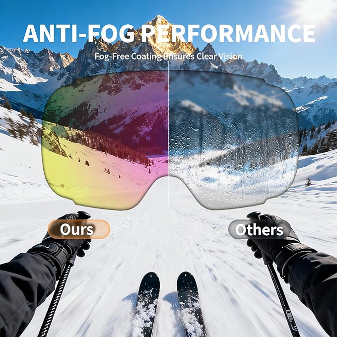 Ski Goggles for Men Women Adult & Youth, OTG Snowboard Goggles Anti Fog, Snow Goggles UV Protection Wide Vision