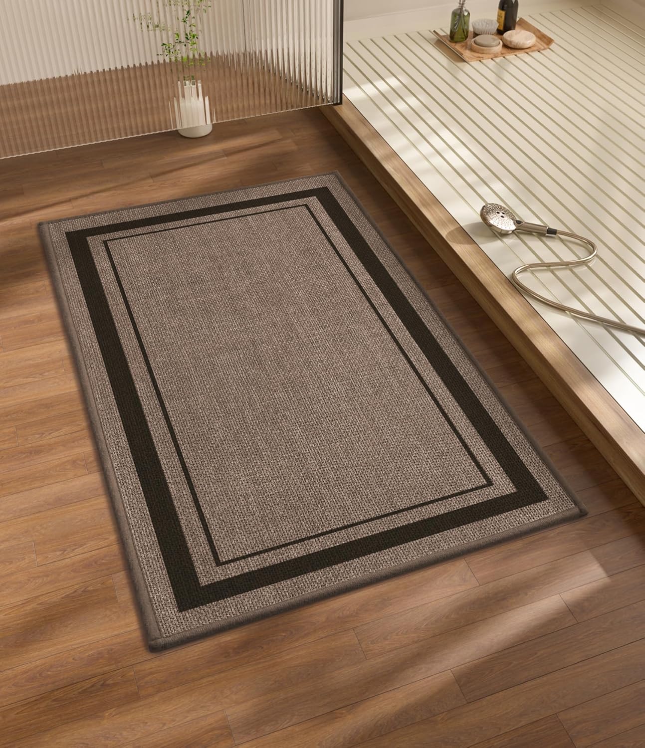 chakme Bathroom Rugs Mat 32x17, Ultra Thin Non Slip Bath Mat Quick Dry Absorbent Bath Mat for Bathroom Floor, (Dark Beige, 32"x17")