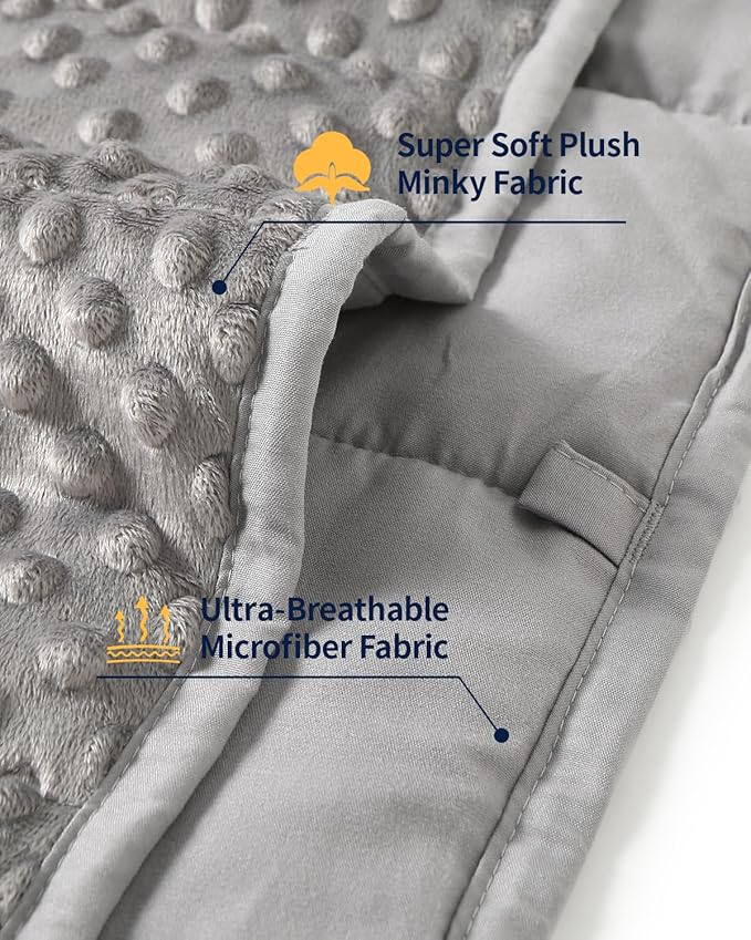 Mr. Sandman Weighted Blanket 5LBS 36 x 48 Inches, Minky Dots Heavy Blanket with Glass Beads, Soft and Cooling for School and Home, Grey
