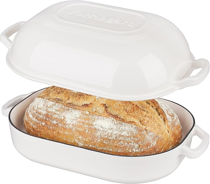Large Cast Iron Dutch Oven Dome Pot with Lid, Enameled Bread Oven, Bread Pan for Homemade Sourdough Bread Baking, 9QT, White