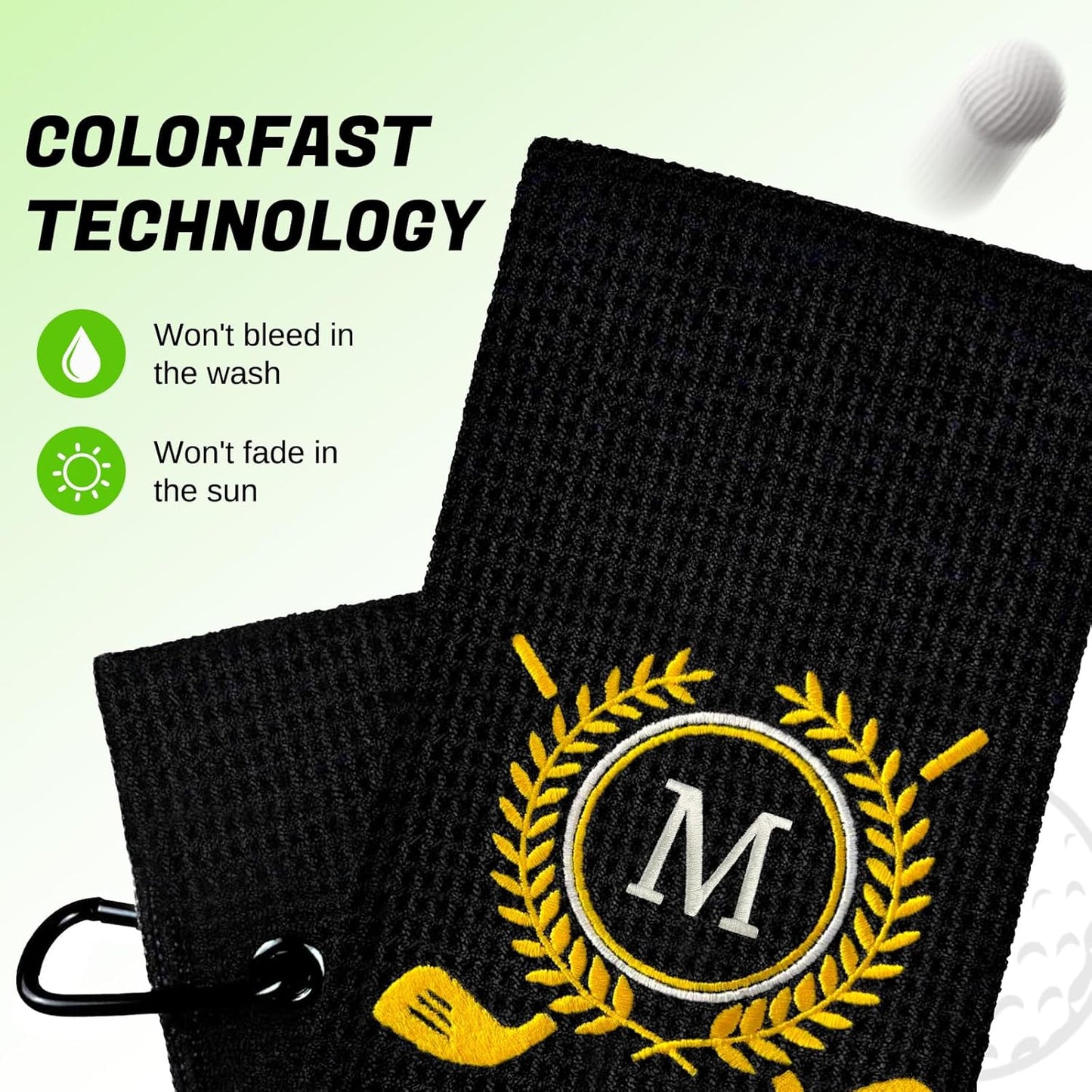 Personalized Golf Towels for Golf Bags - Microfiber Monogrammed Golf Towels for Men/Women, Retractable Brush Tool Kit with Club Groove Cleaner, Custom Golf Accessories for Golfers (Initial M)
