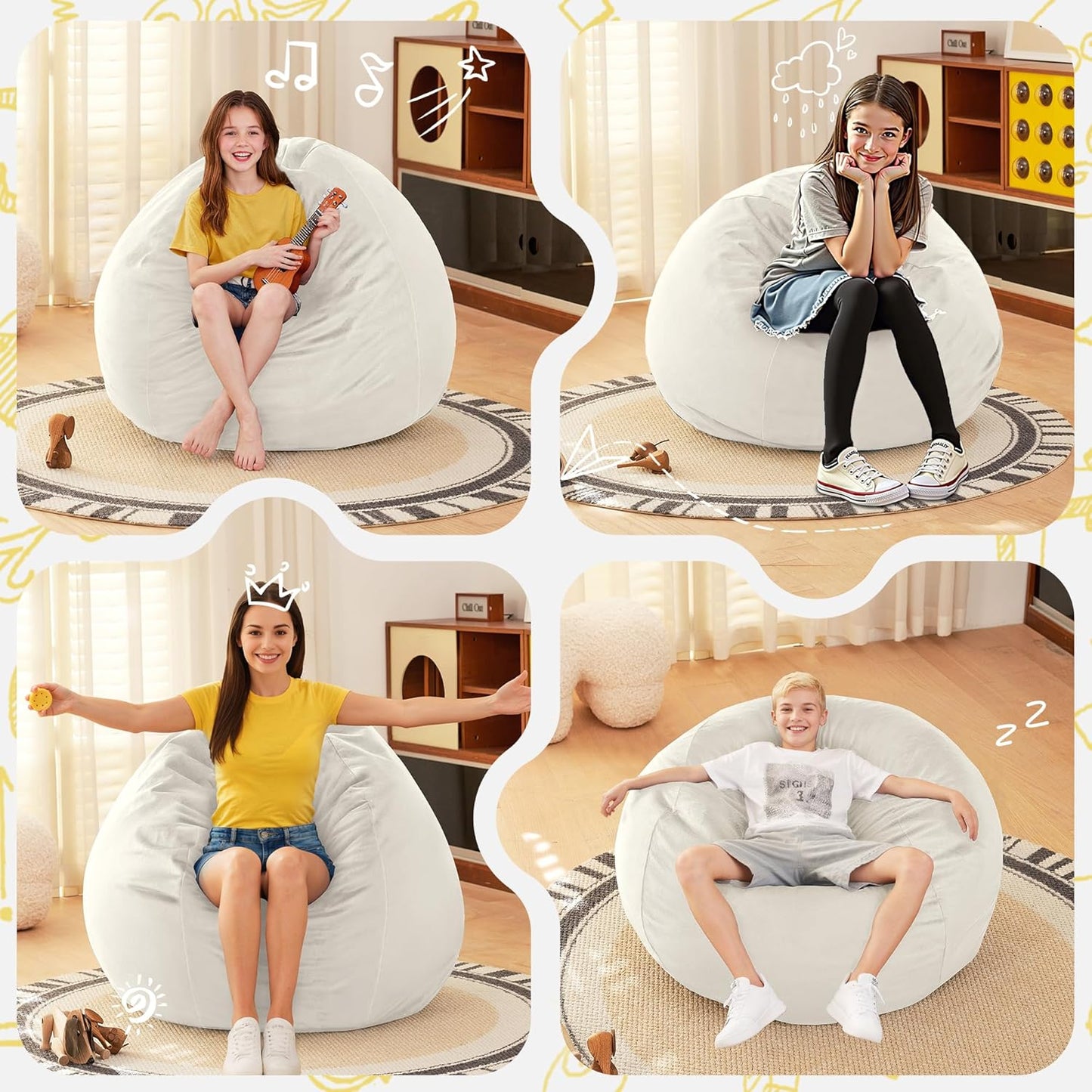 HABUTWAY 2FT Bean Bag Chair, 2' Beanbags Small Bean Bag Chairs with Filling, Teardrop Bean Bag Chair Luxurious Velvet Ultra Soft Fur with Removable Cover (Beige)