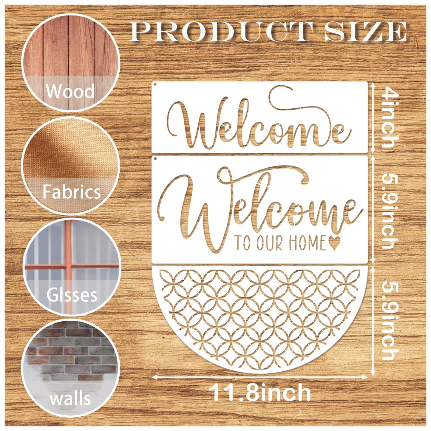 Welcome Stencils for Painting on Wood Doormat, Half Round Stencils for Crafts Reusable for Door Mats Furniture Sign Canvas DIY (hafl22)