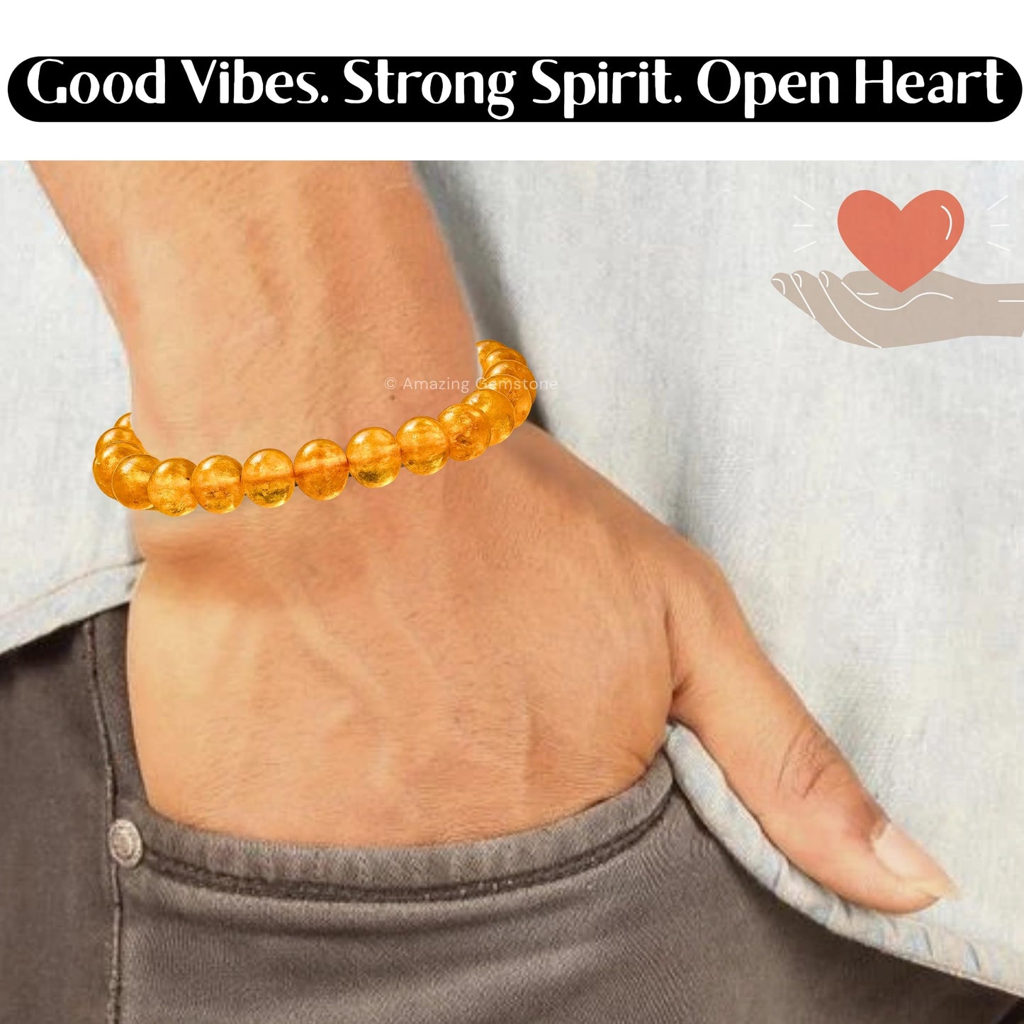 Amazing Gemstone Amber Quartz Bracelet for Women Men's Gifts - Protection Healing Crystal Bracelet - 8mm Gemstone Beaded Adjustable Bracelet Pulseras Para Hombres Mujer Stocking Stuffers