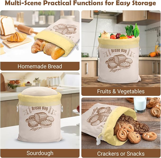 Cotton Beeswax Bread Bag Reusable Double-Lock Freezer Safe for Homemade Sourdough Bread Food Storage Gifts for Sourdough Bakers (Pattern 2 1PCS)