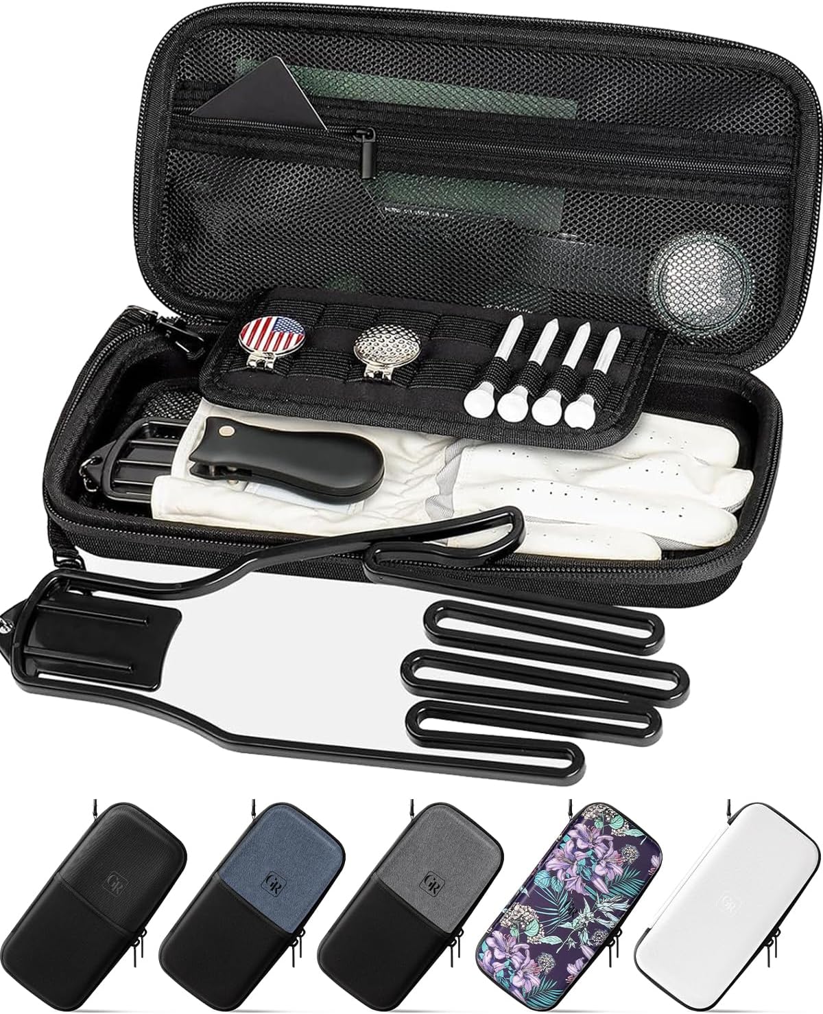 Odor-Absorbing Golf Glove Holder Case for Men Women with Glove Shaper - Fits Golf Club Bag, Golf Organizer Storage for Phone, Tees, Divot Tool, Ball Markers, Golf Gifts for Men Women