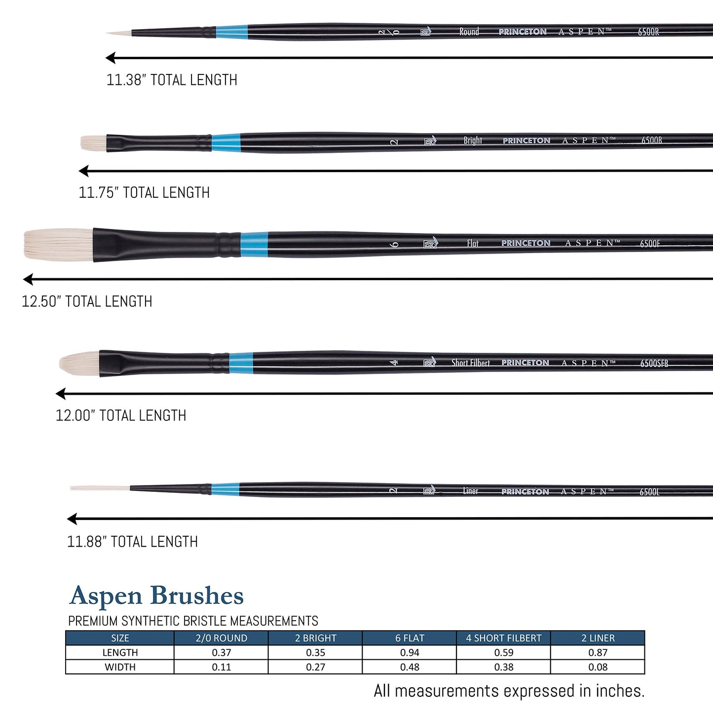 Princeton Aspen 6500 Series 5pc Professional Paint Brushes for Acrylic Painting - Synthetic Oil, Gouache, and Acrylic Paint Brushes Set - Filbert Striper Flat & Round Set of Art Brush