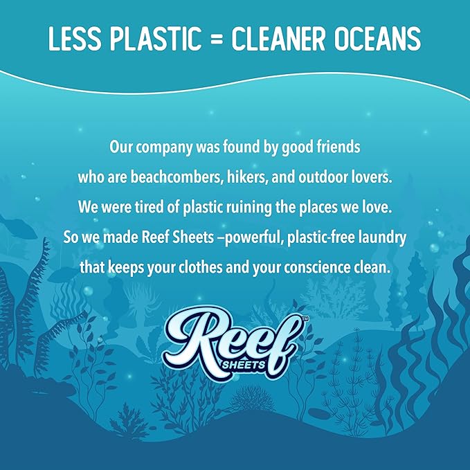 Reef Sheets Laundry Detergent Sheets, 192 loads, Hypoallergenic & Plastic-Free Eco-Friendly Packaging, Gentle on Skin, Tough on Stains, Travel-Friendly, Coastal Calm Linen Scent, 32ct (3 Pack)