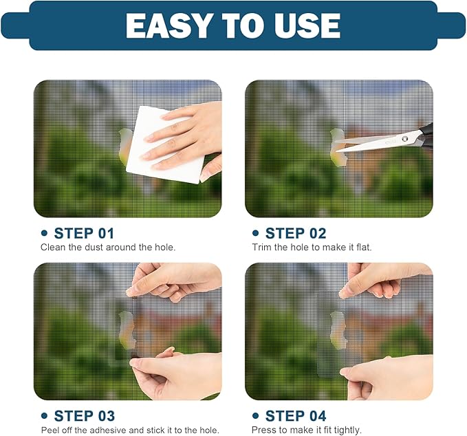 24 Sheets Window Screen Patches Repair Kit, 4 Sizes Window Screen Repair Tape, Strong Adhesive, Fiberglass Quick-Access (Black)