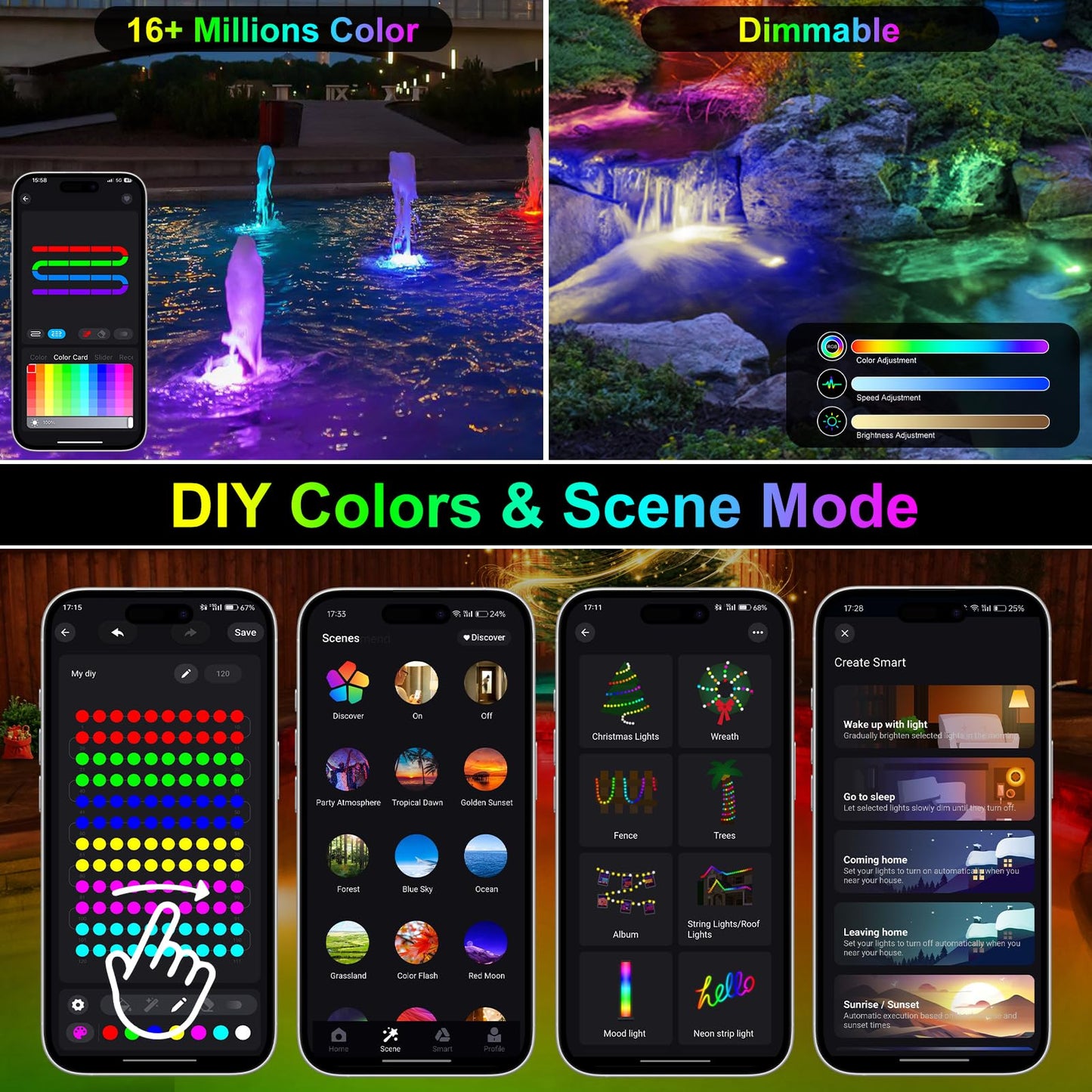 CREPOW RGB Underwater Pond Lights, Super Bright LED Submersible Fountain Light Colored Landscape Spotlights, Bluetooth APP Control IP68 Waterproof for Fish Aquarium Tank Garden Yard Pool (Set of 6)