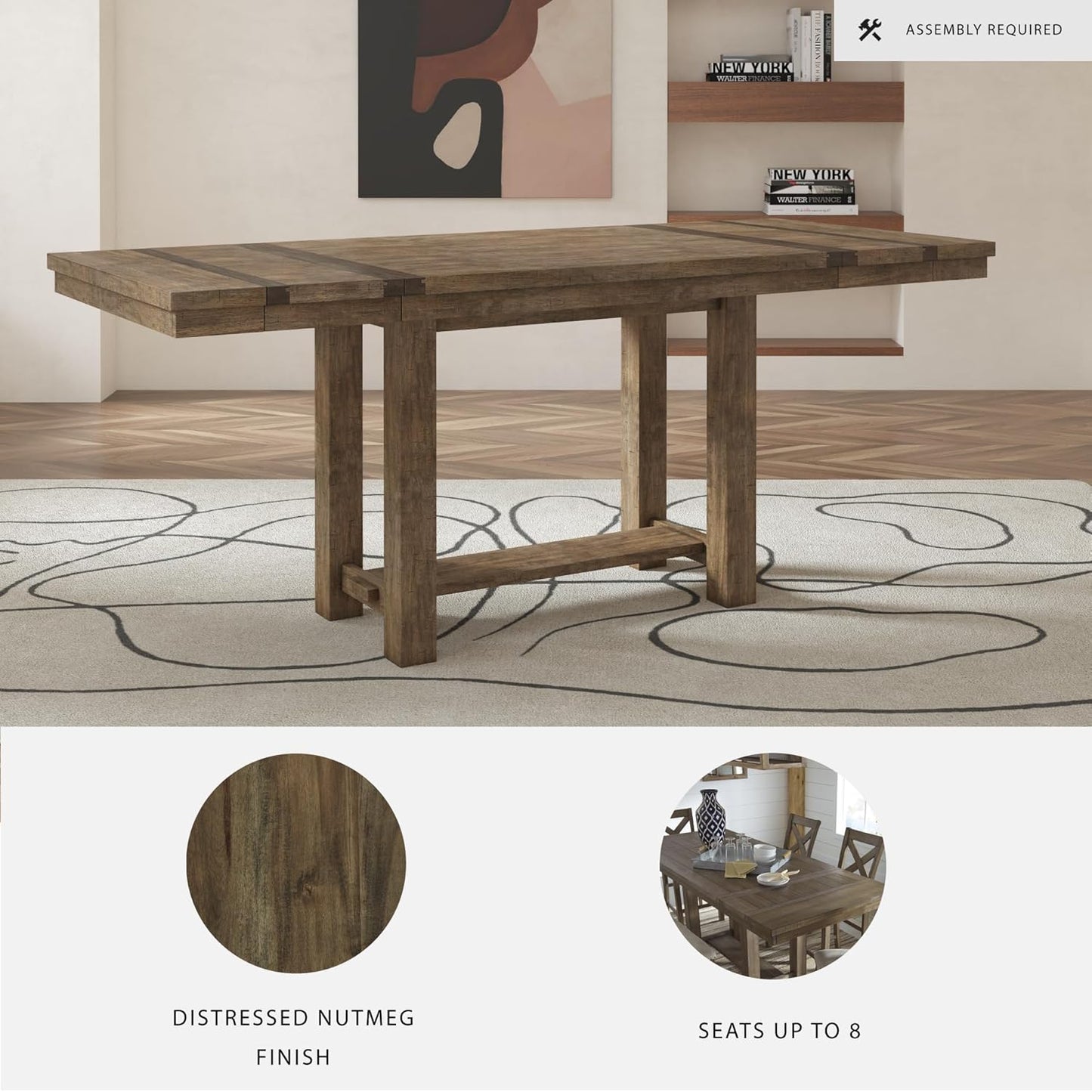 Signature Design by Ashley Moriville Rustic Farmhouse 36" Counter Height Dining Extension Table, Brown