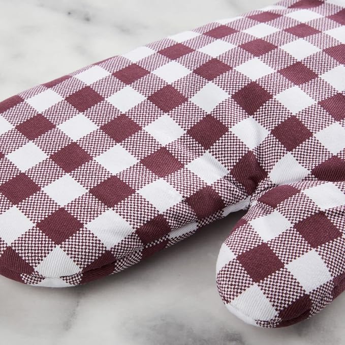 KitchenAid Gingham Oven Mitt 2-Pack Set, Beet, 7"x13"