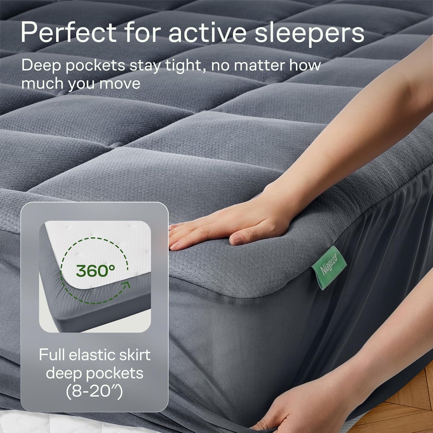 Ultra Soft Queen Size Mattress Topper - Viscose Made from Bamboo Pillow Top Mattress Pad for Back Pain Relief - Naturally Cooling for Hot Sleepers, Grey