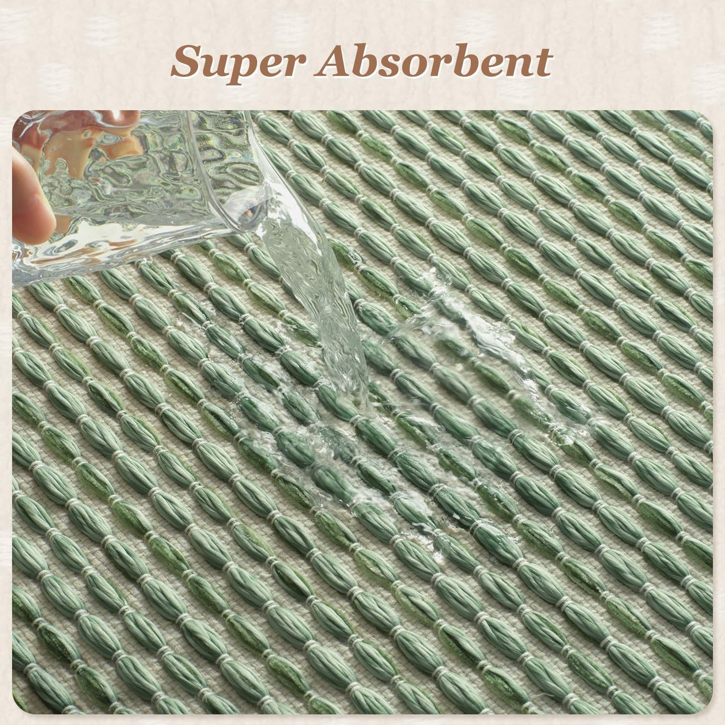 AMOAMI Unique Woven Bath Mat, Super Absorbent Non Slip Bath Mat, 18" x 30", Sage