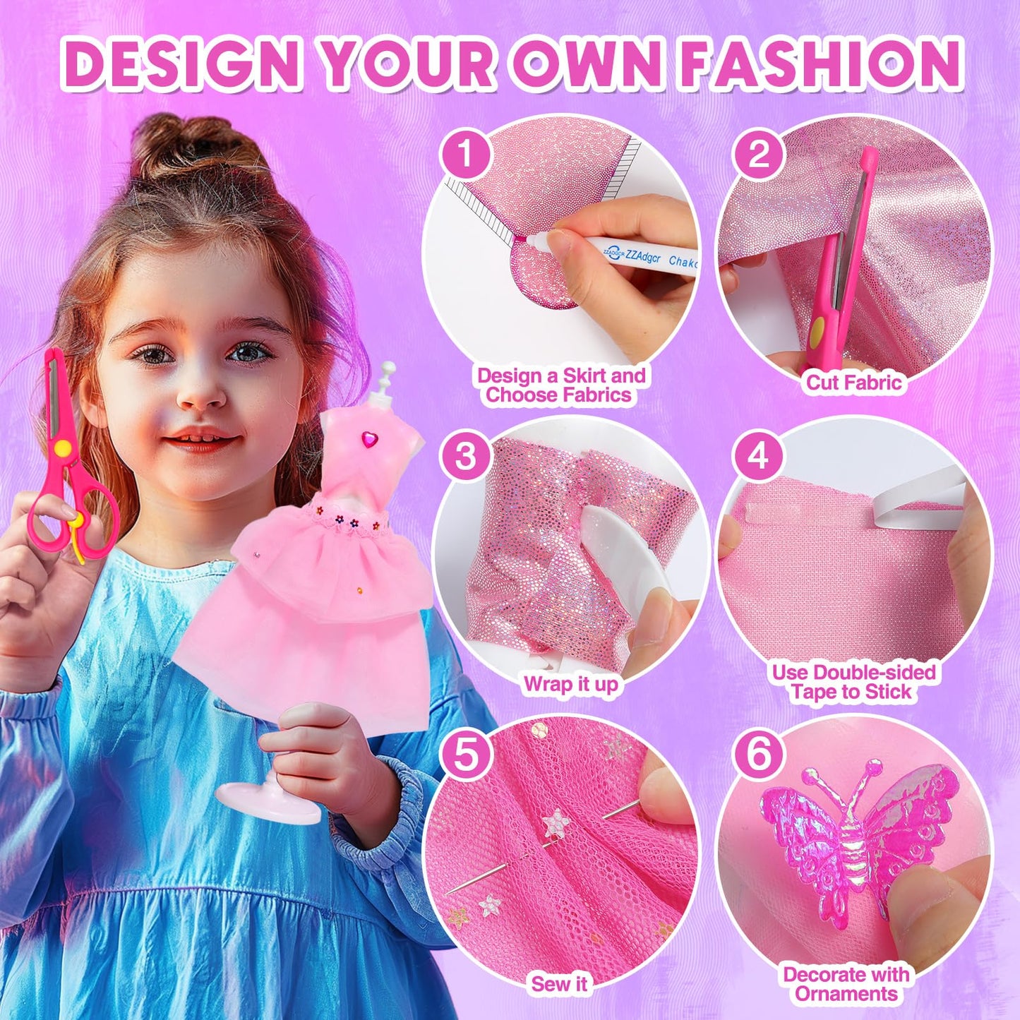 Sunrad 1500+ PCS Fashion Designer Kits for Girls with 6 Mannequins, DIY Arts & Crafts Sewing Kit for Kids Doll Clothes Making Toys, Birthday Gifts for Girls Age 6 7 8 9 10 11 12+